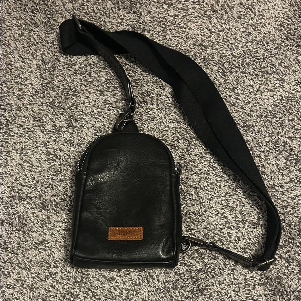 Wrangler Black Leather Crossbody Bag